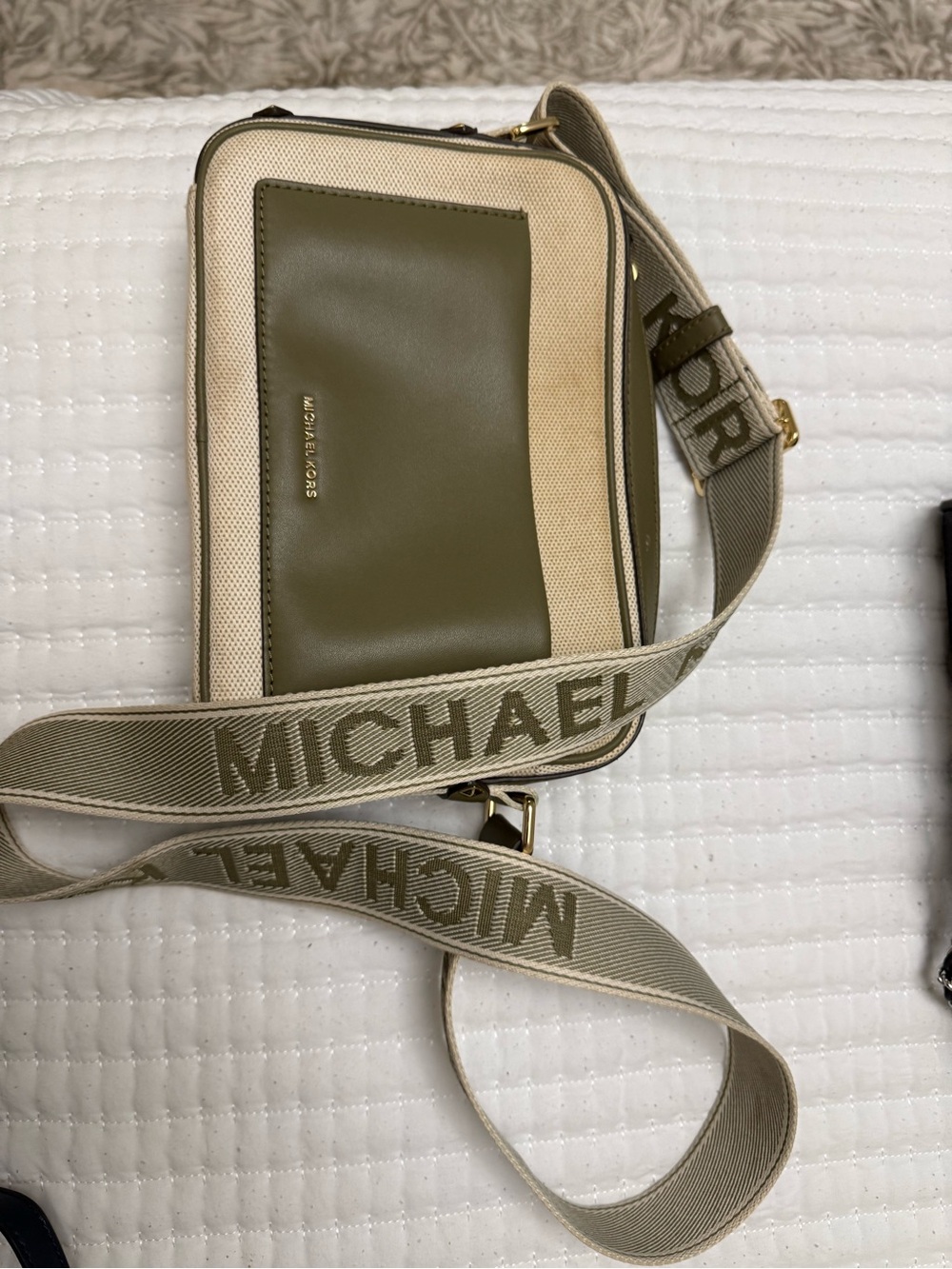 Michael Kors Olive & Cream Canvas Crossbody Messenger - Picture 2 of 2
